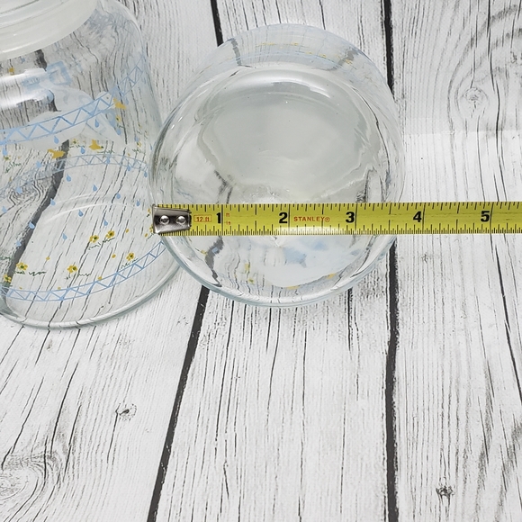 Vtg Country Geese Blue Ribbon Bow Glass Jar Canister w/Lid Set of 3 - Picture 9 of 9